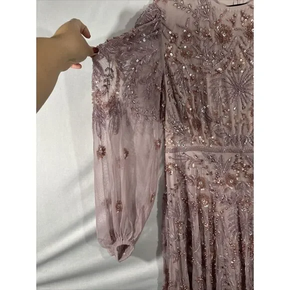 NEW MAC DUGGAL [‎ 12 ] 93930 Puff Sleeve Embellished A Line Gown Heather Purple - Picture 13 of 16